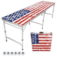 GoPong 8' Foldable American Flag Portable Beer Pong Table for Indoor Outdoor Folding Party Drinking Game Table, 6 Balls Included   556077686